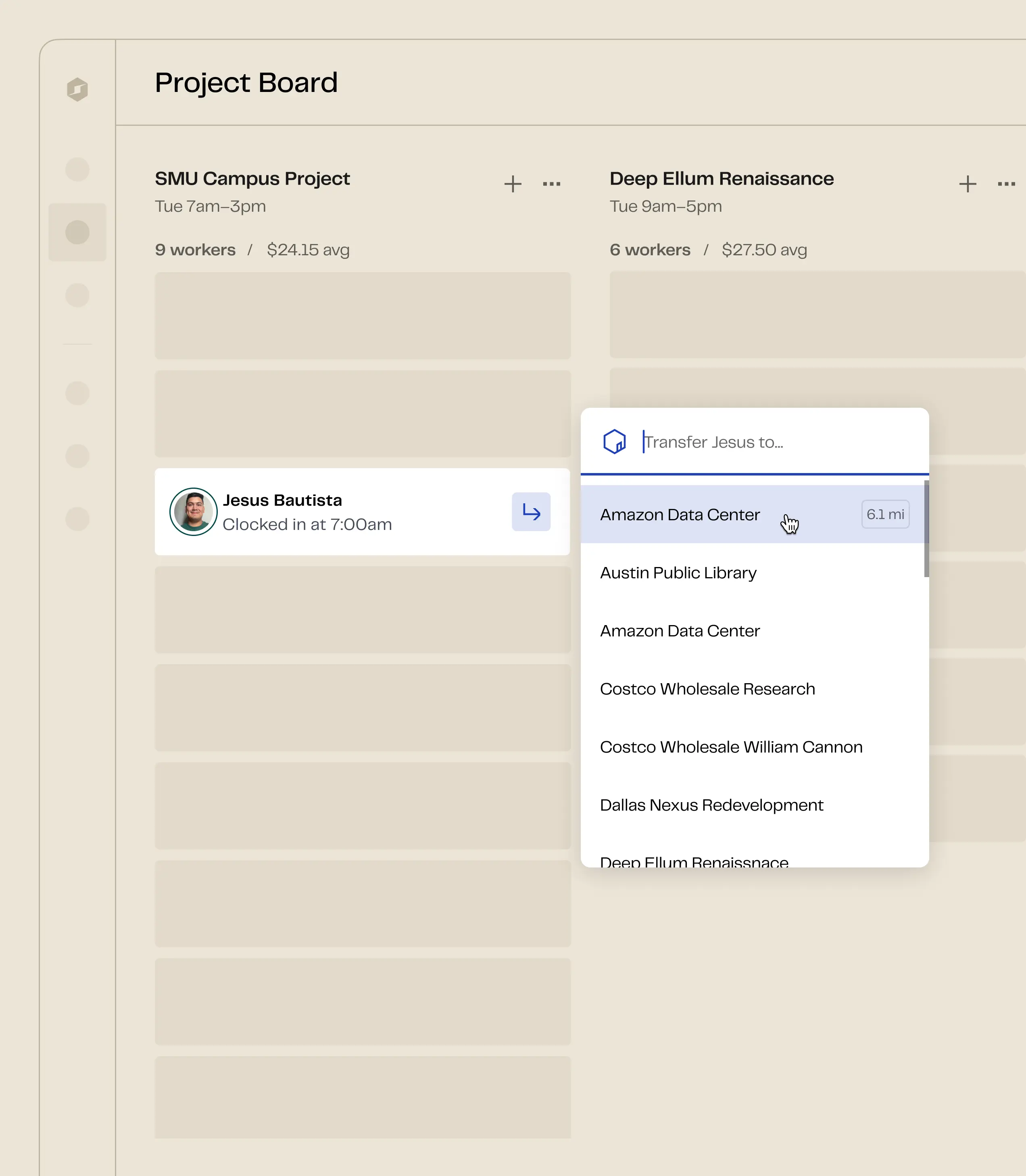 Worker transfer interaction in Contractor web app