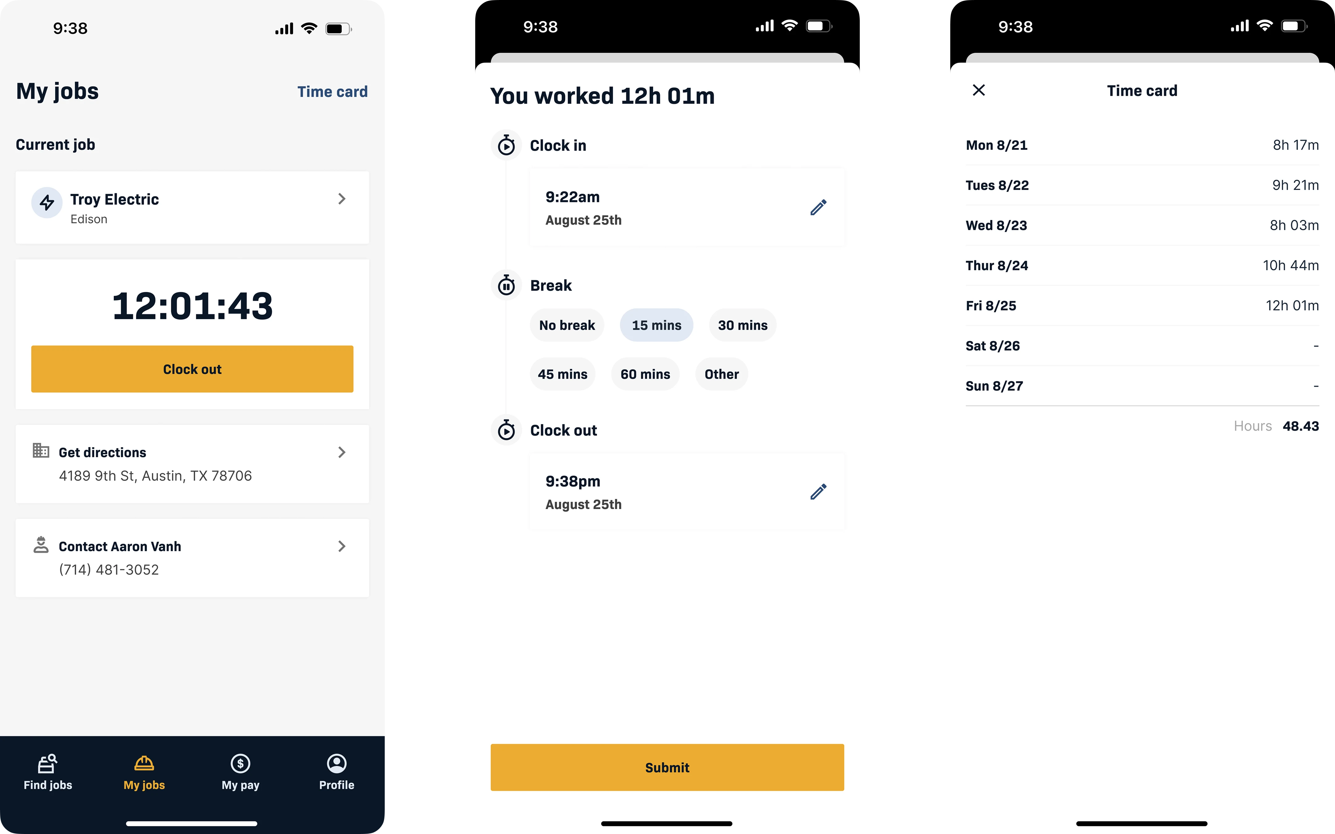Trades app clockout flow in previous version