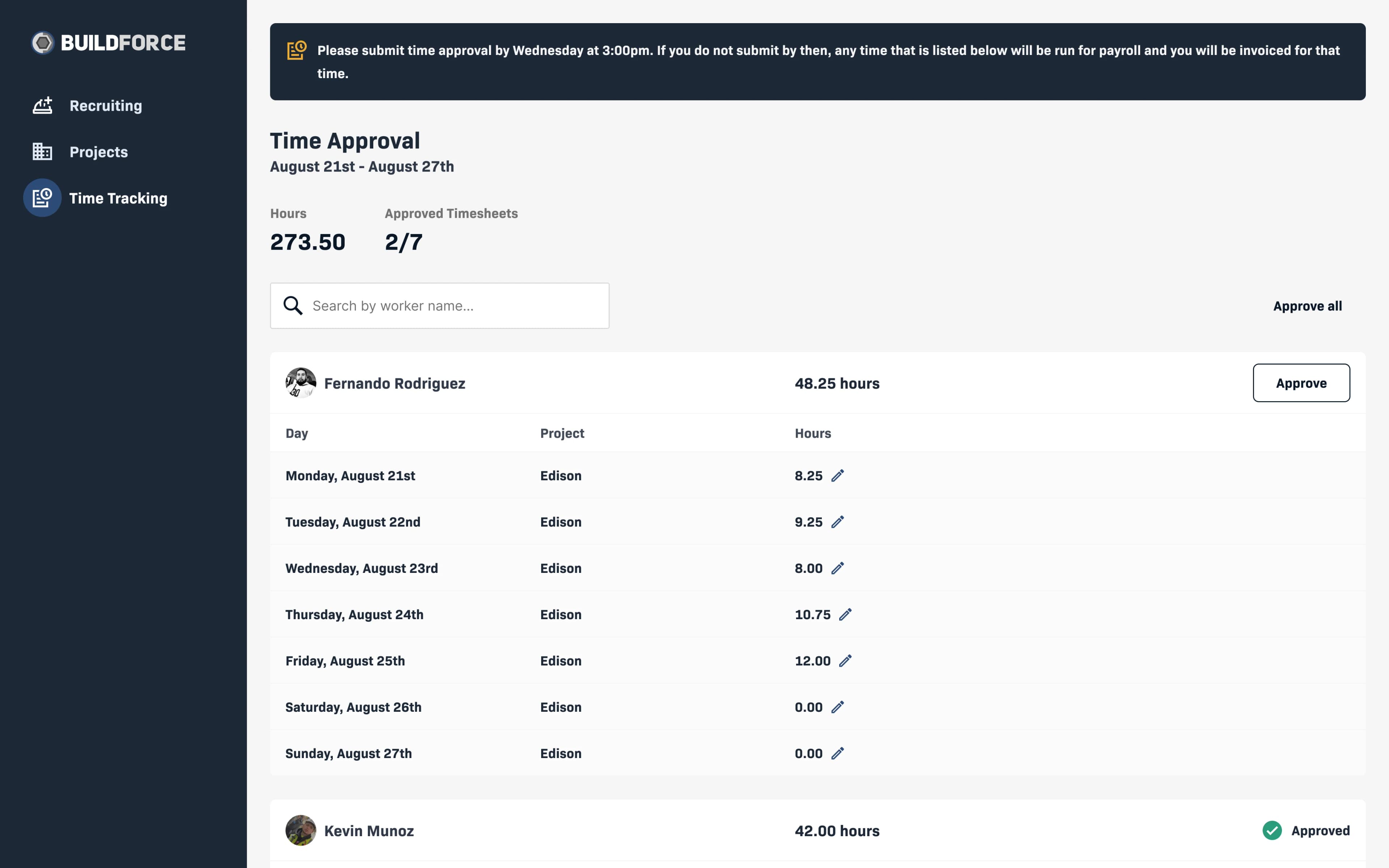 Contractor time approval in previous version