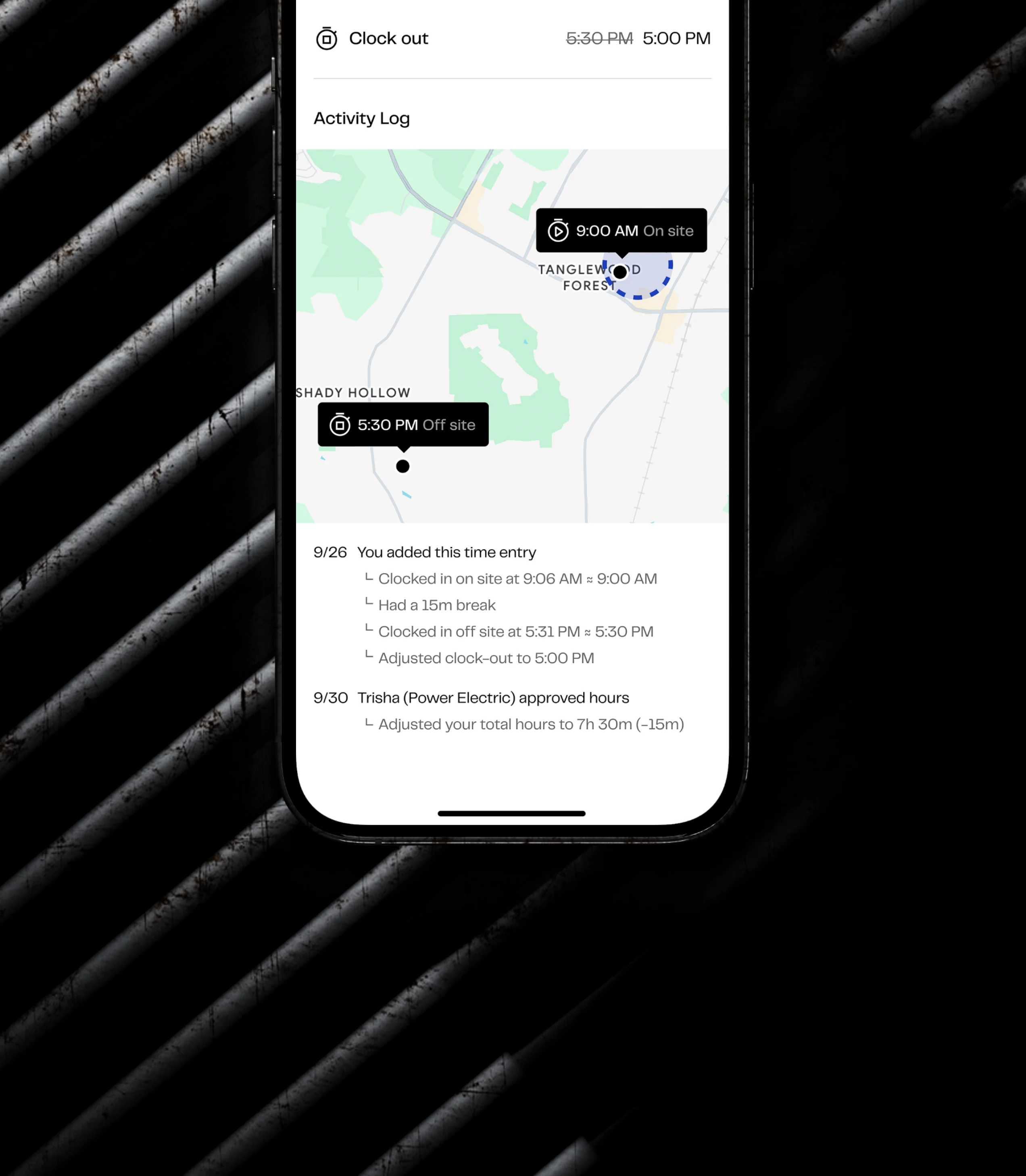 Trades app showing contractor adjusting worker total hours